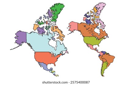 America map isolated modern colorful style. for website layouts, background, education, precise, customizable, Travel worldwide, earth geography, political, reports.