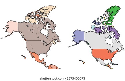 America map isolated modern colorful style. for website layouts, background, education, precise, customizable, Travel worldwide, earth geography, political, reports.