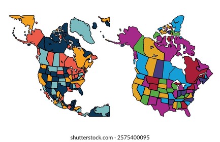 America map isolated modern colorful style. for website layouts, background, education, precise, customizable, Travel worldwide, earth geography, political, reports.