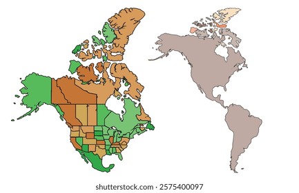 America map isolated modern colorful style. for website layouts, background, education, precise, customizable, Travel worldwide, earth geography, political, reports.