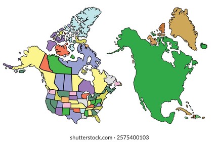 America map isolated modern colorful style. for website layouts, background, education, precise, customizable, Travel worldwide, earth geography, political, reports.