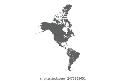 America map isolated on white background. for website layouts, background, education, precise, customizable, Travel worldwide, map silhouette backdrop, earth geography, political, physical.