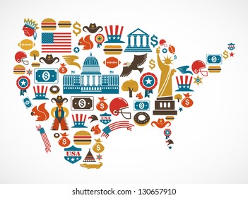 America map with many vector icons