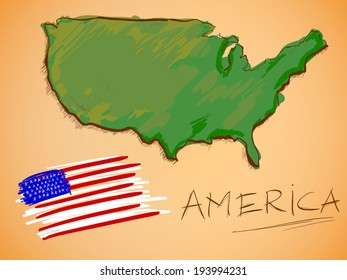 America Map and National Flag Vector