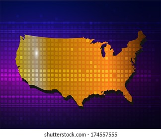 America map on purple blue abstract background