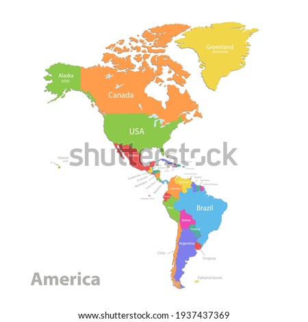 America map, separate individual states with state names, color map isolated on white background vector