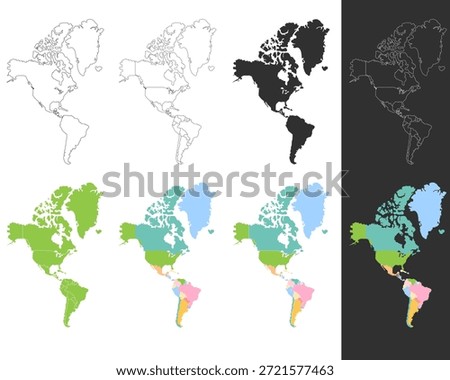 America map set. North and south America territory, country. Vector illustration. Education, travel, political map, cartography. 