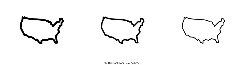 America map thin line vector icon set.
