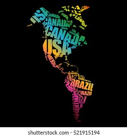 America Map in Typography word cloud concept, names of countries