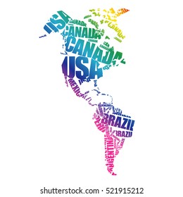 America Map in Typography word cloud concept, names of countries