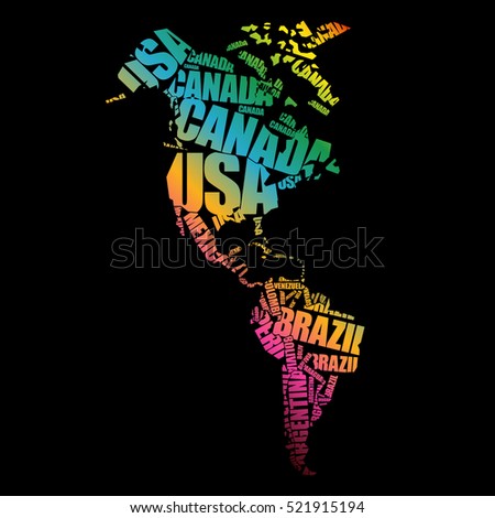 America Map in Typography word cloud concept, names of countries