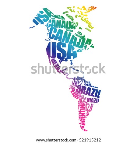 America Map in Typography word cloud concept, names of countries