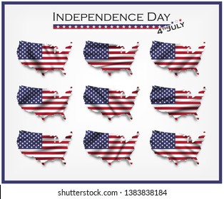 America map and waving flag set . Independence day of USA ( 4th July ) concept . Element vector .