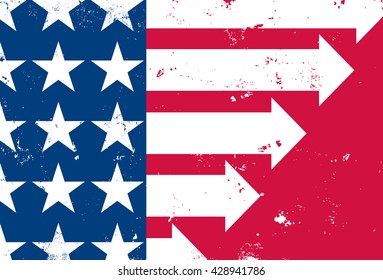 America Moving Forward
A distressed American flag with the white stripes as arrows to show growth and progress. 