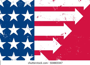 America Moving Forward
A distressed American flag with the white stripes as arrows to show growth and progress.