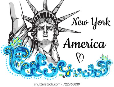 America  New York  Statue Liberty  Beautiful vector artwork colorful decorated  Perfect template for your design  Posters  travel cards  site design 