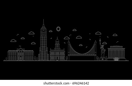 America on a Dark Background Thin Line Pixel Perfect Art. Material Design. Vector illustration