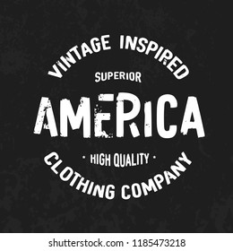 America - original Vintage Textured Hand Lettered T Shirt Graphics. Typography Apparel Fashion Design.