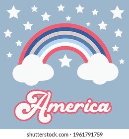 America rainbow vector design, 4th of July illustration, Independence day greeting card