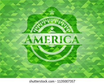 America realistic green emblem. Mosaic background