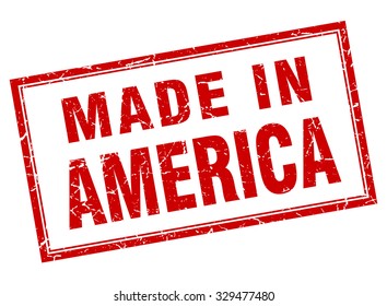 America red square grunge made in stamp