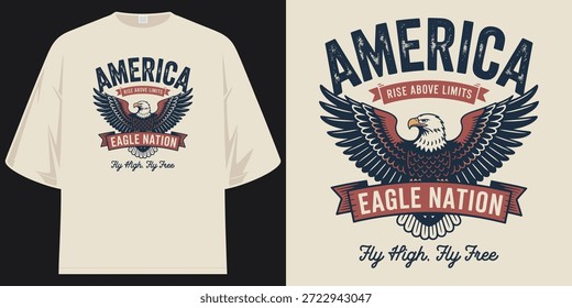américa subir acima dos limites águia nação mosca alta mosca livre americano gráfico t shirt design vetor ilustração arte