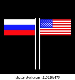 America and Russia flags isolated on black background. Vector illustration