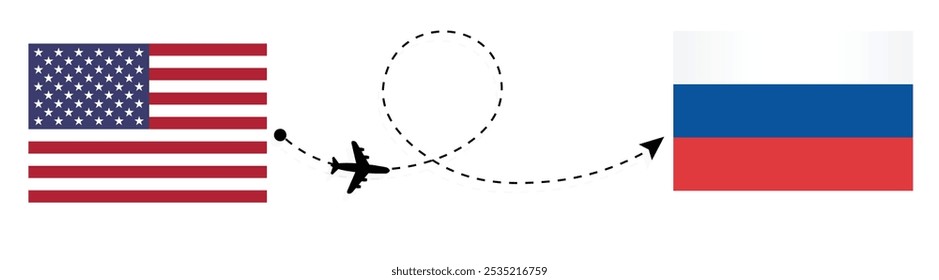 Conceito de viagem de avião dos Estados Unidos para a Rússia. Passageiro de Washington para Moscou viajando de avião 