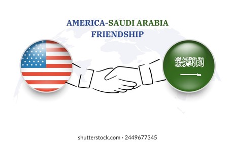 America and Saudi Arabia  flags in circle with shake hand. America And Isreal friendship. American And Isreali flags, isolated on white background. Vector icon set. Vector illustration.