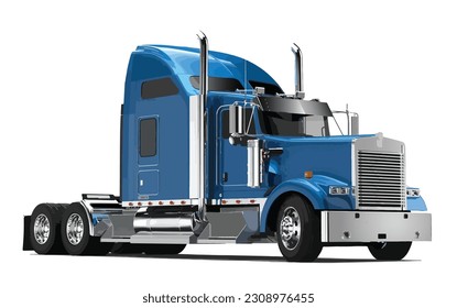 America semi truck American trailer haul 3d highway art paint silver blue chrome modify powerful engine lorry art cartoon element design vector modern template realistic draw isolated white background
