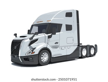 America semi truck American trailer haul 3d highway art paint white chrome modify powerful engine lorry art cartoon element design vector modern template realistic draw isolated big white background
