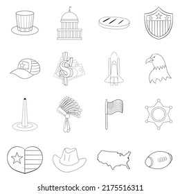 America set icons in outline style isolated on white background