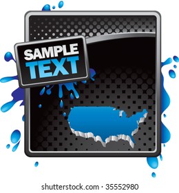 america shape on black halftone banner with blue splatter