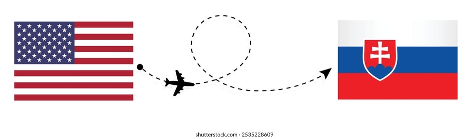 Viagem de avião dos Estados Unidos para a Eslováquia . Washington to Bratislava passageiro de viagem de avião conceito