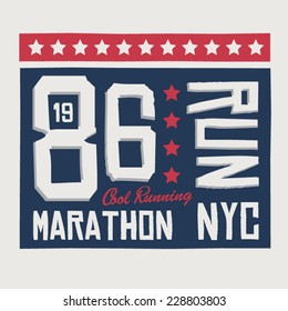 America sport marathon typography, t-shirt graphics, vectors