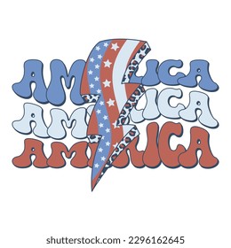 America Stacked Wavy Text with leopard lightning bolt design. Design for celebrating 4th of july Independence Day of USA