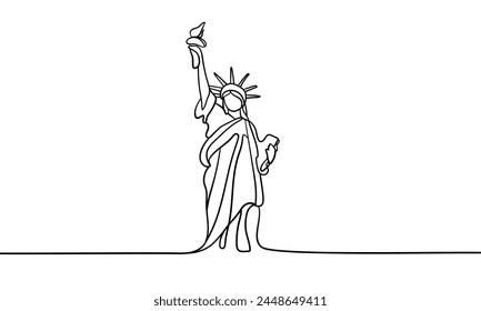 America statue of liberty isolated on white background. Freedom line art drawing. Vector illustration