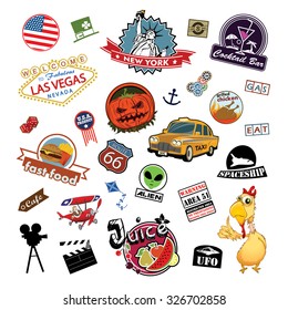 America. Stickers and Symbols on a white background