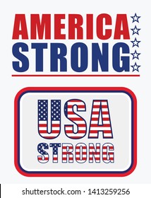 America Strong and USA Strong text banners stylized in red white and blue