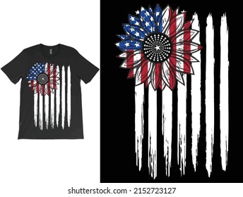 America Sunflower Flag T-Shirt Vector, USA Flag Flower T Shirt, Geschenk für American, 4. Juli Flag T-Shirt, Freedom T-Shirt, Independence Shirt.