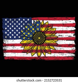 America Sunflower Flag T-Shirt Vector, USA Flag Flower T Shirt, Gift For American, 4th Of July Flag  T-Shirt, Freedom T-Shirt, Independence Shirt.