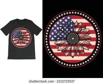America Sunflower Flag T-Shirt Vector, USA Flag Flower T Shirt, Gift For American, 4th Of July Flag  T-Shirt, Freedom T-Shirt, Independence Shirt.