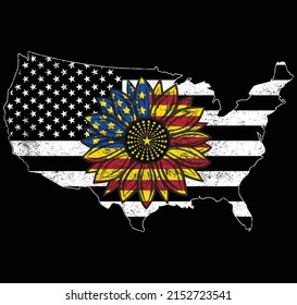 America Sunflower Flag T-Shirt Vector, USA Flag Flower T Shirt, Gift For American, 4th Of July Flag  T-Shirt, Freedom T-Shirt, Independence Shirt.