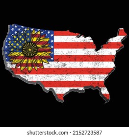 America Sunflower Flag T-Shirt Vector, USA Flag Flower T Shirt, Gift For American, 4th Of July Flag  T-Shirt, Freedom T-Shirt, Independence Shirt.