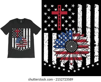 America Sunflower Flag T-Shirt Vector, USA Flag Flower T Shirt, Gift For American, 4th Of July Flag  T-Shirt, Freedom T-Shirt, Independence Shirt.