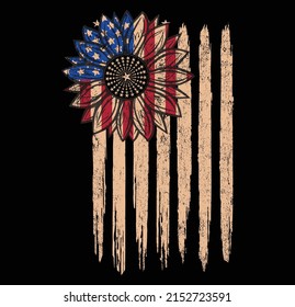 America Sunflower Flag T-Shirt Vector, USA Flag Flower T Shirt, Gift For American, 4th Of July Flag  T-Shirt, Freedom T-Shirt, Independence Shirt.