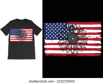 America Sunflower Flag T-Shirt Vector, USA Flag Flower T Shirt, Gift For American, 4th Of July Flag  T-Shirt, Freedom T-Shirt, Independence Shirt.