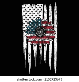 America Sunflower Flag T-Shirt Vector, USA Flag Flower T Shirt, Gift For American, 4th Of July Flag  T-Shirt, Freedom T-Shirt, Independence Shirt.