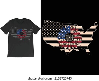 America Sunflower Flag T-Shirt Vector, USA Flag Flower T Shirt, Gift For American, 4th Of July Flag  T-Shirt, Freedom T-Shirt, Independence Shirt.
