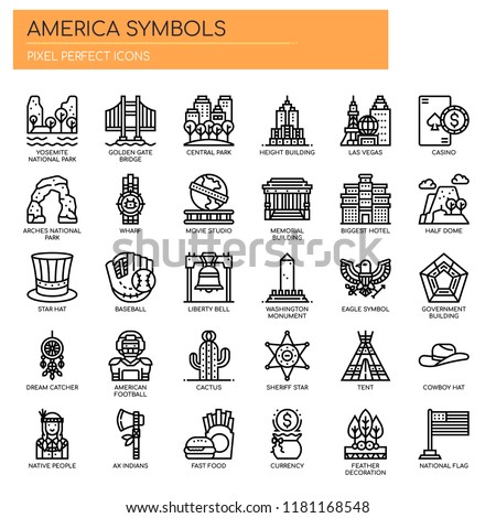 America Symbols , Thin Line and Pixel Perfect Icons